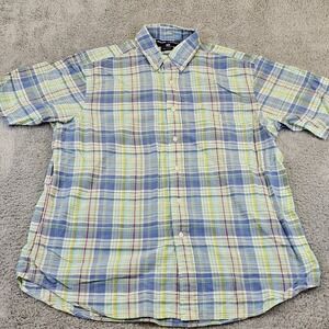 Ralph Lauren Sport Shirt Mens Large Blue Plaid Button Down Short Sleeve Pony